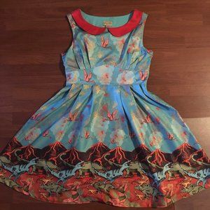 Retro dinosaur print fit and flare dress